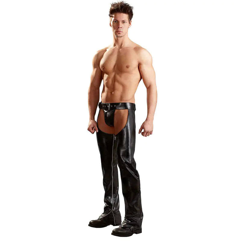 Men's PU Leather Open-Crotch Pants for Nightclub Performances