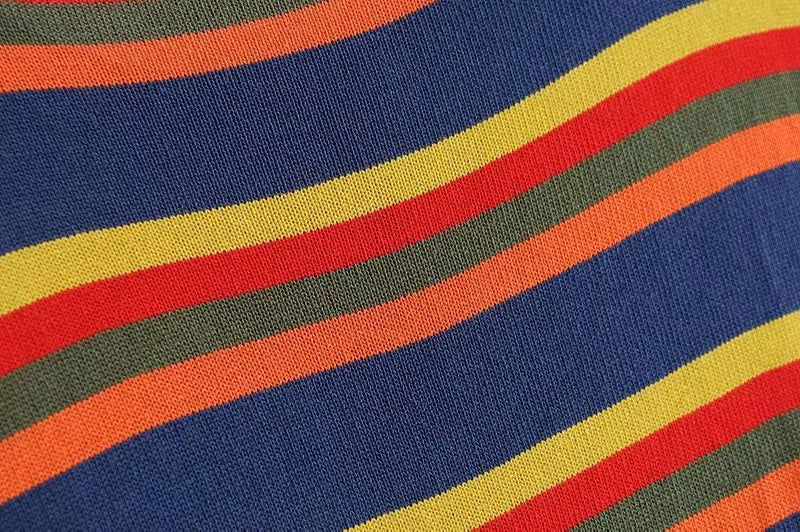 Colorful Striped Round Neck Short Sleeve Knit T-Shirt