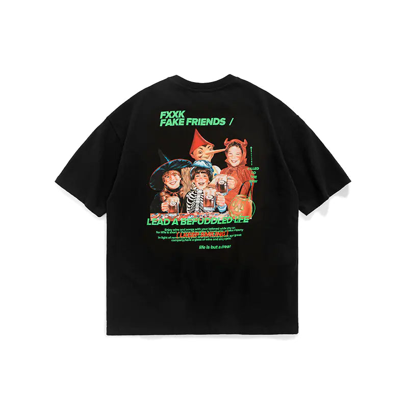 Retro Cartoon Print Loose Fit Short Sleeve T-Shirt