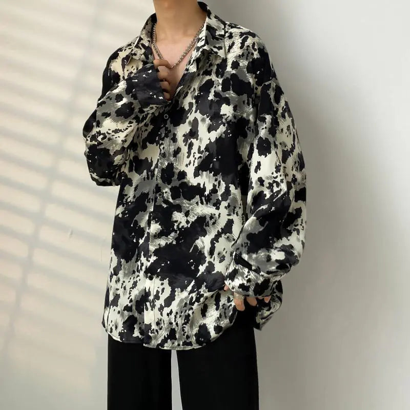 Men's Retro Floral Long Sleeve Shirt - Casual Loose Fit