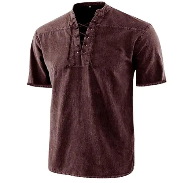 Men's Solid Color Retro Casual Short-Sleeved Shirt