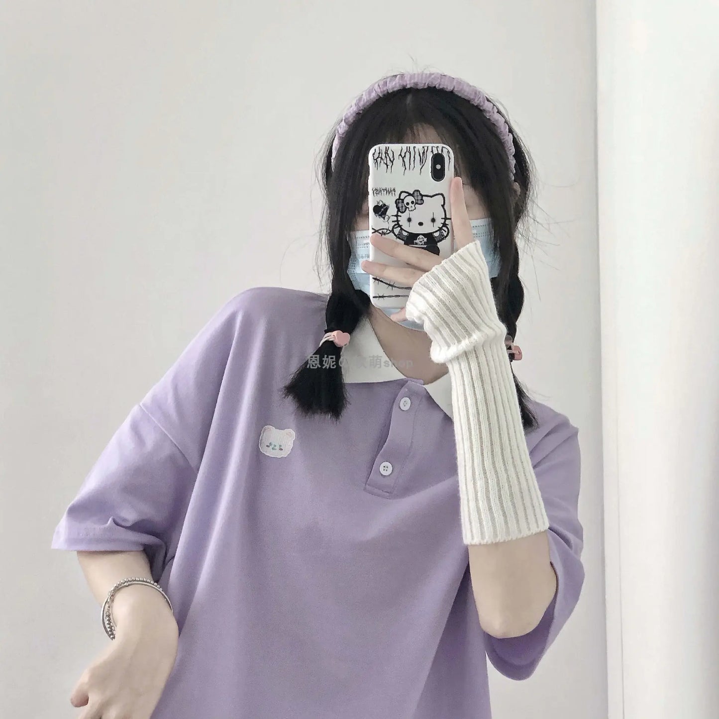 Casual Loose Short Sleeve Cartoon Bear Print Shirt