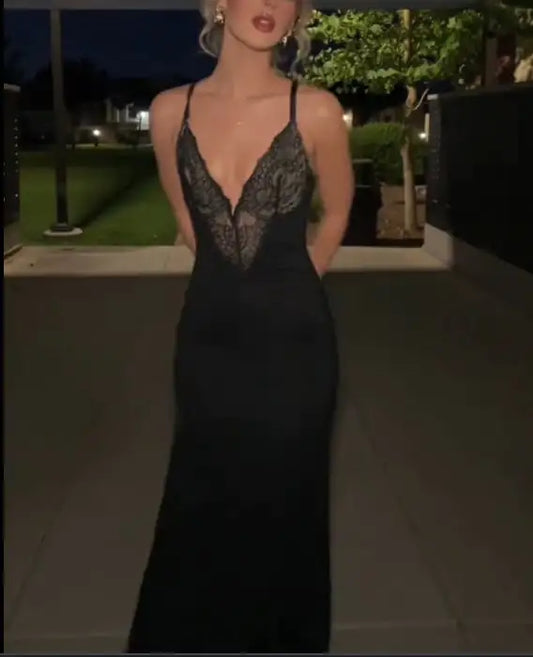 Black Lace Camisole Dress with Built-in Corset