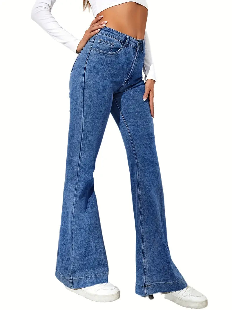 Women's Dark Blue High-Waist Flared Denim Jeans