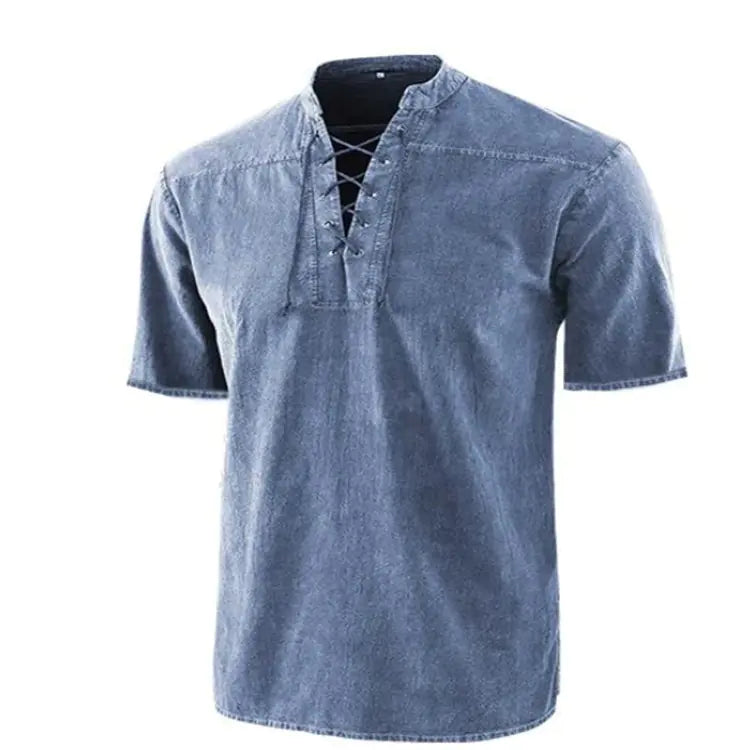 Men's Solid Color Retro Casual Short-Sleeved Shirt