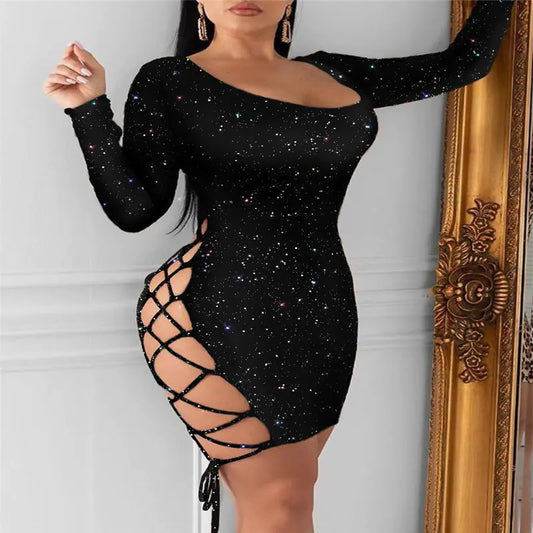 Sexy Backless Bodycon Dress with Reflective Sequins