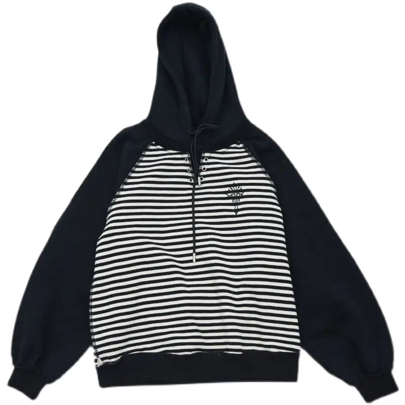 Embroidered Hooded Striped Fleece Long Sleeve Jacket