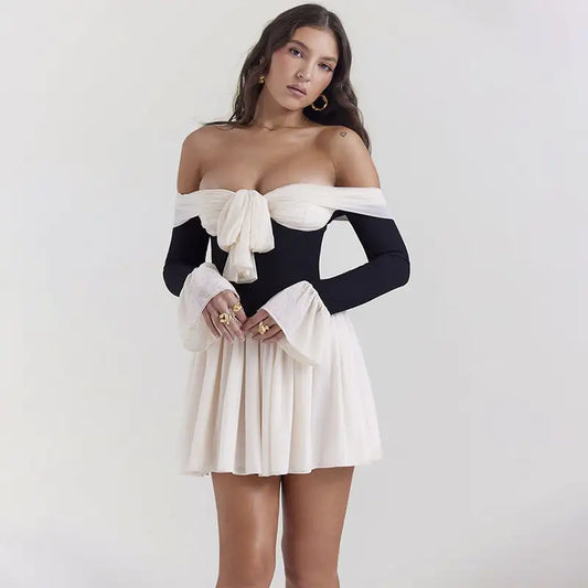Color-block Off-shoulder Dress for Women