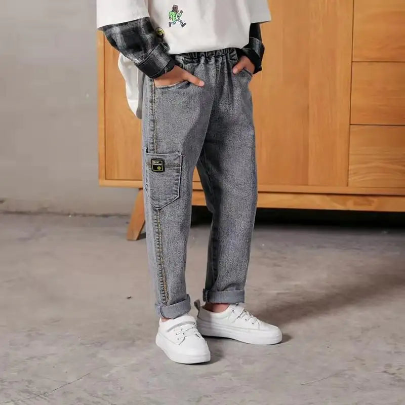 Boy's Color Matching Cotton Jeans for Spring & Autumn