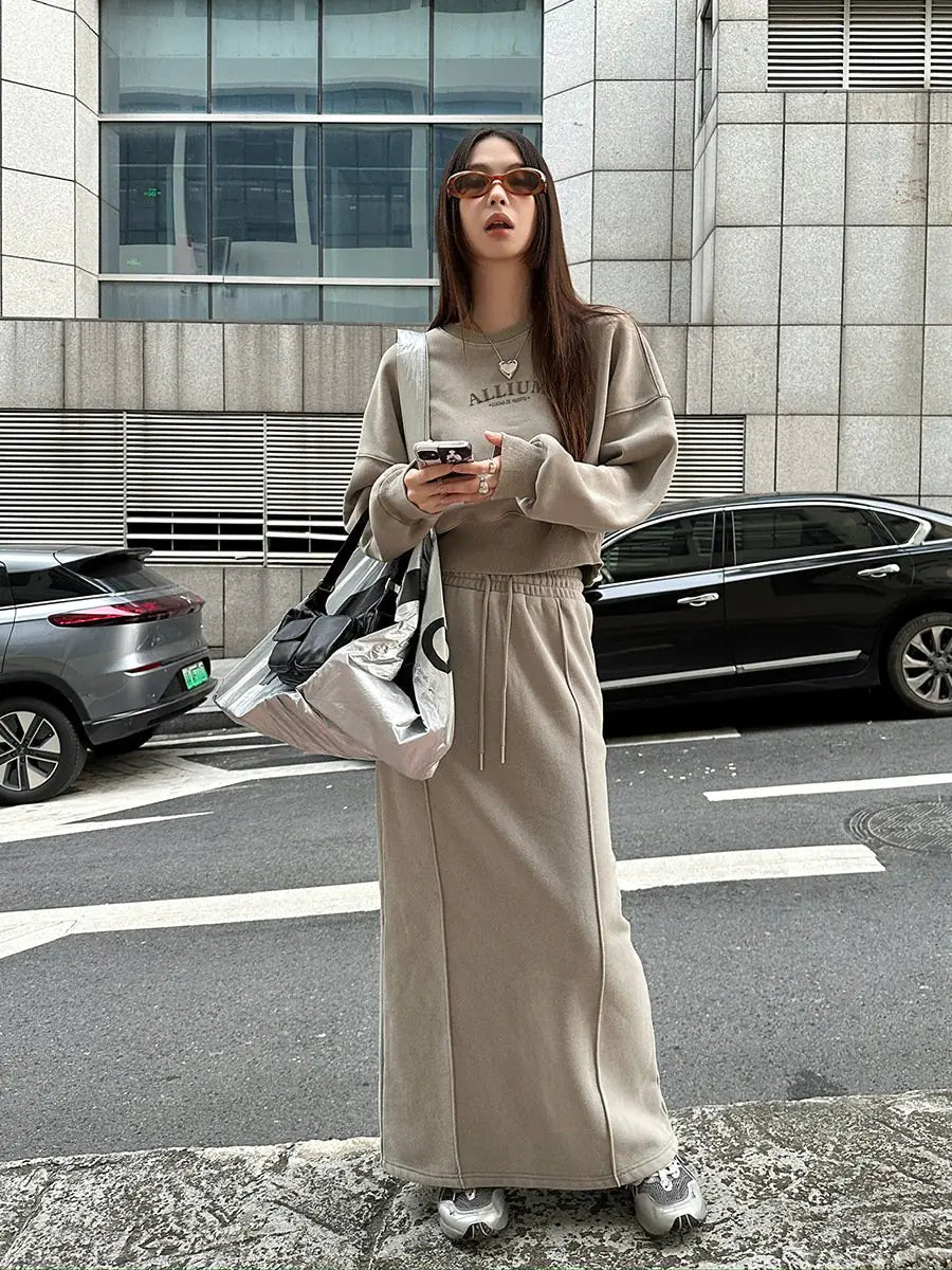 Thickened Fleece-lined Stripe Slim-fit Mid-length Dress