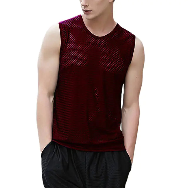Men's V-Neck Quick-Dry Ice Silk Sleeveless T-Shirt