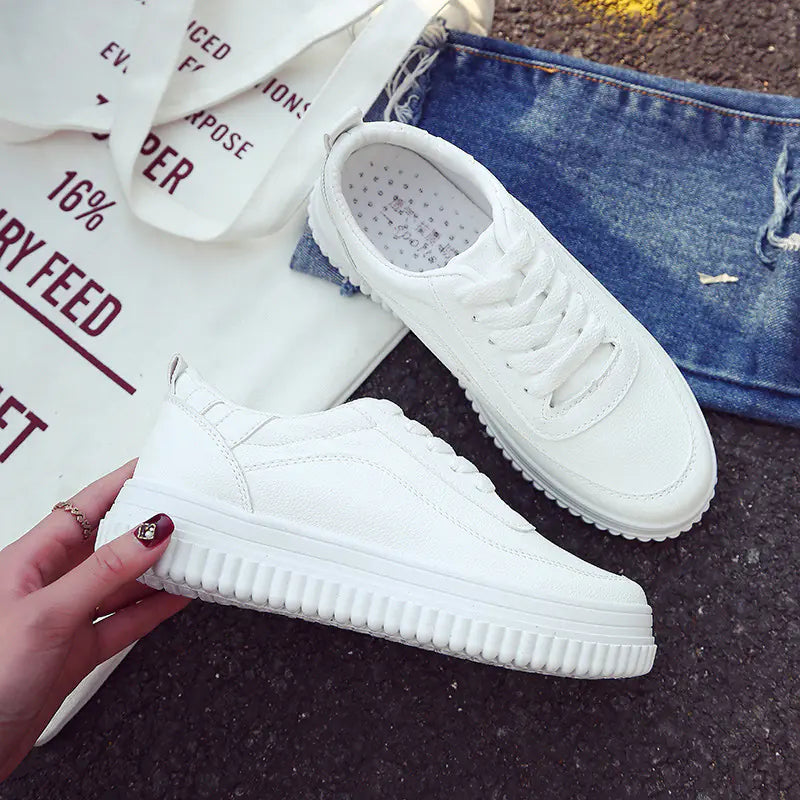 Thick Sole White Sneakers, Korean Style Slip-Ons