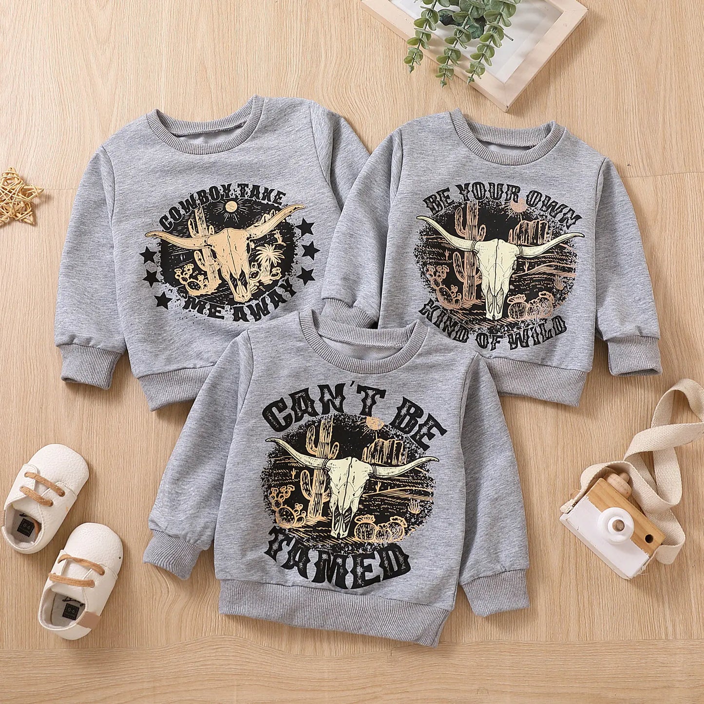 Grey Printed Cow Head Sweater for Kids