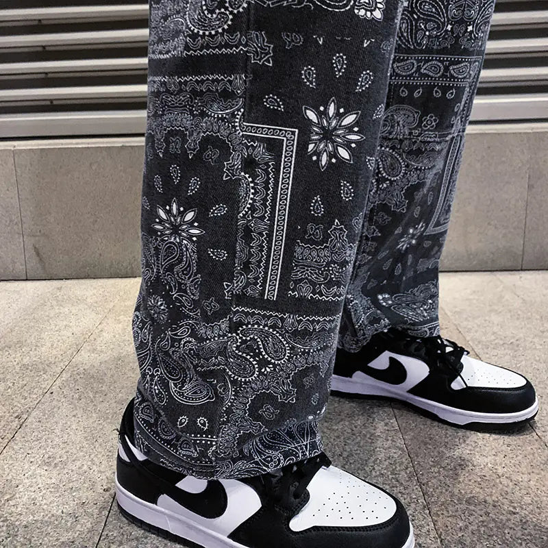 Men's Trendy Black Loose Fit Wide Leg Jeans