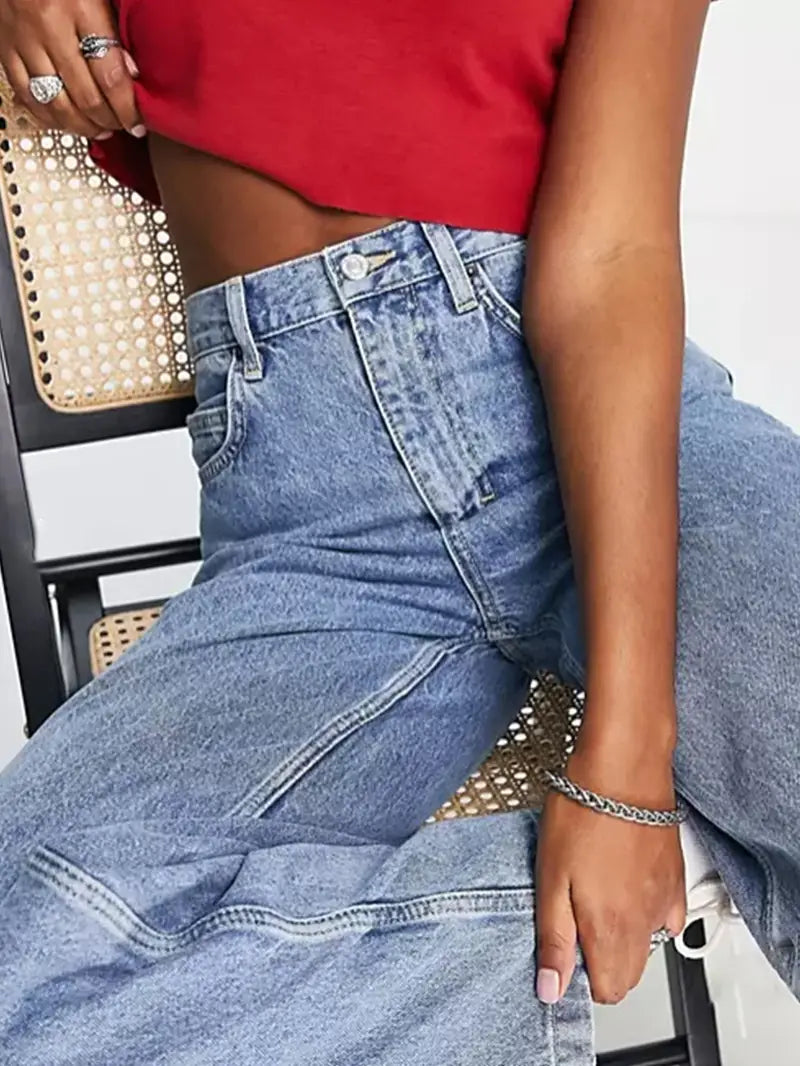 Light Blue Wide Leg Denim Pants - Loose Fit & High Waist