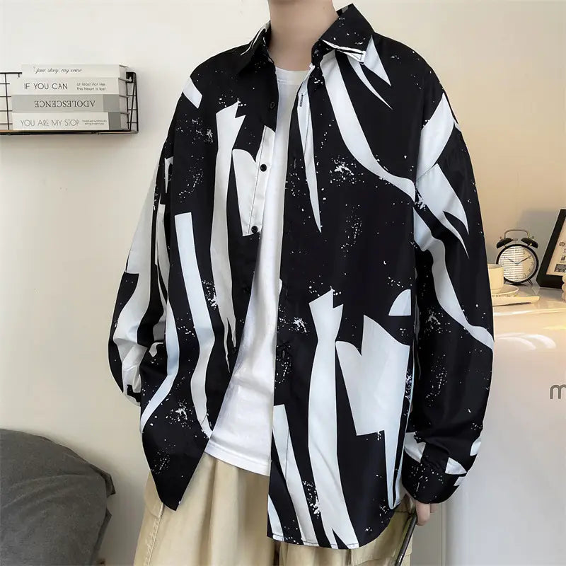 Men's Retro Floral Long Sleeve Shirt - Casual Loose Fit