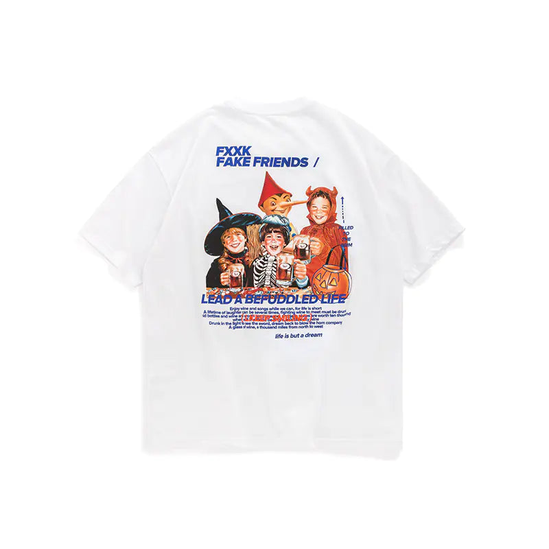 Retro Cartoon Print Loose Fit Short Sleeve T-Shirt