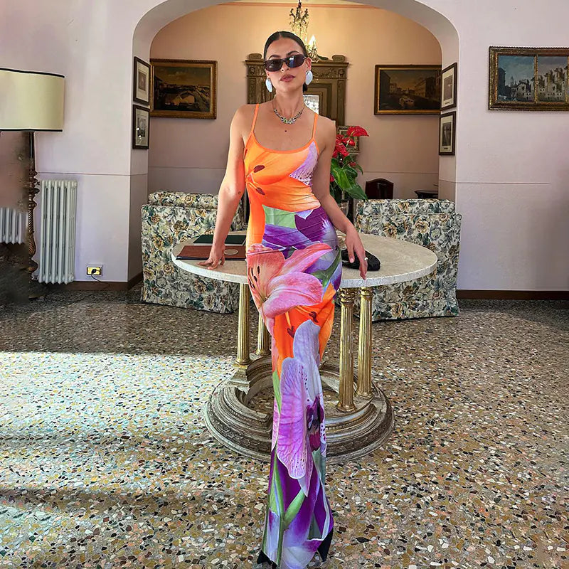 Fashion Print Slip Dress in European and American Style