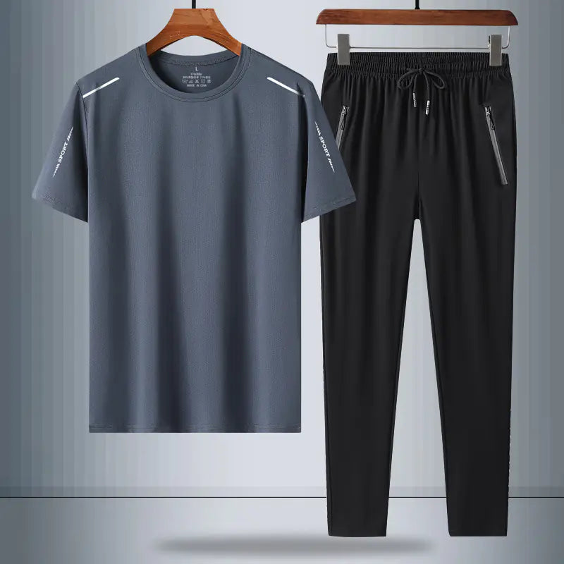 Men's Summer Ice Silk Quick-Dry T-Shirt & Trousers Set