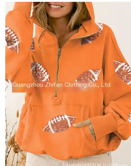Casual Loose Long-Sleeved Hooded Printed Sweater for Women