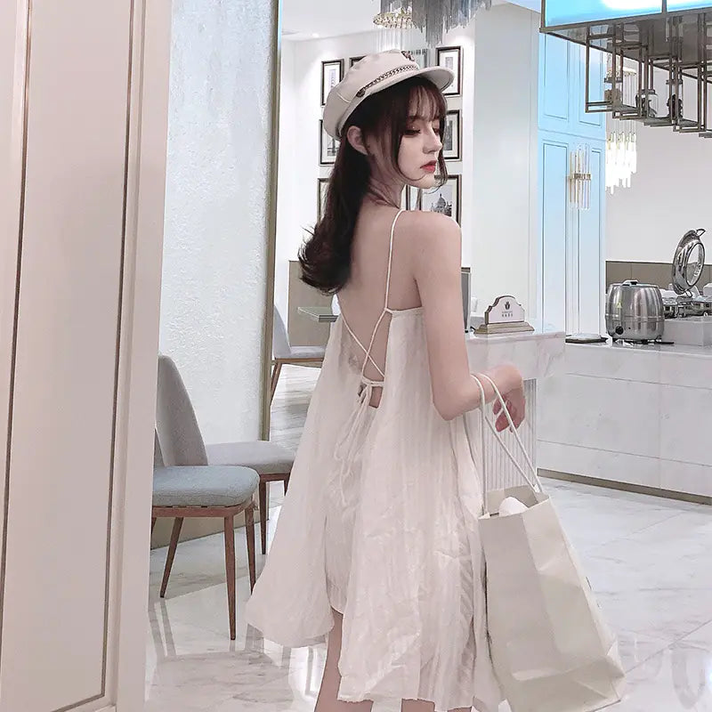 French Beach Vacation Style Off-Shoulder Dress for Women