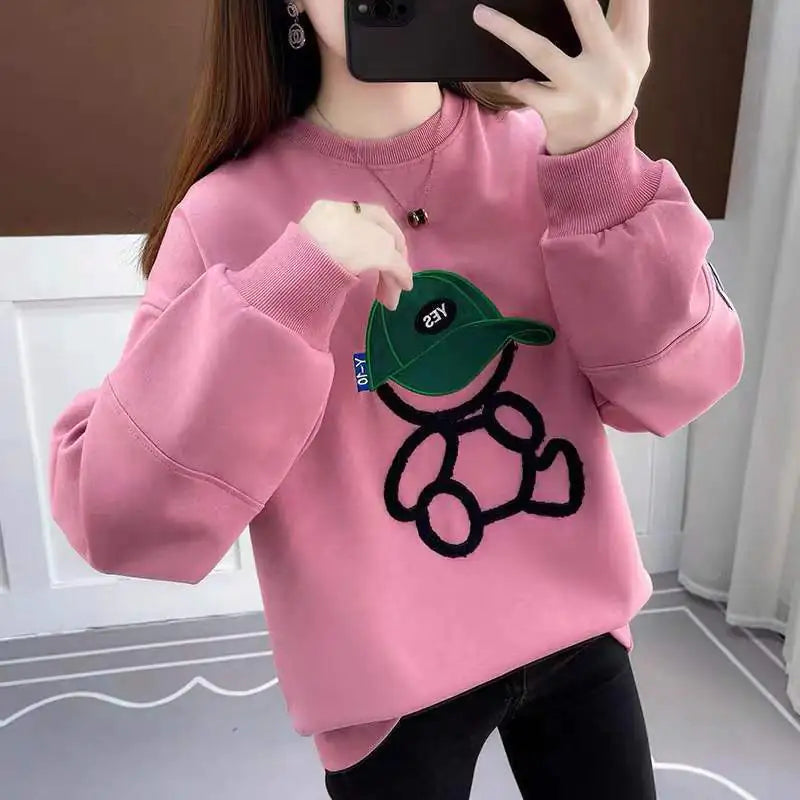 Casual Loose Cartoon Round Neck Cotton Sweater