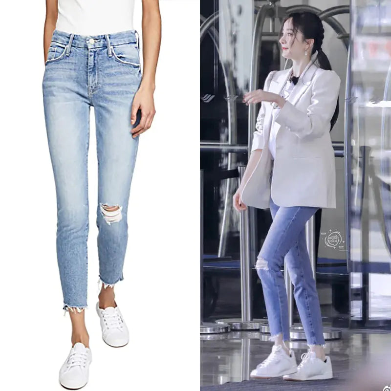 Blue Ripped High Waist Skinny Jeans