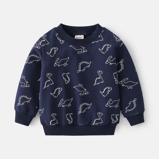 Cute Boy's Blue Grey Long Sleeve Pullover Sweatshirt