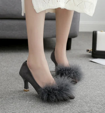 Plain Color Pointed Toe Mid-Heel Work Shoes for Women