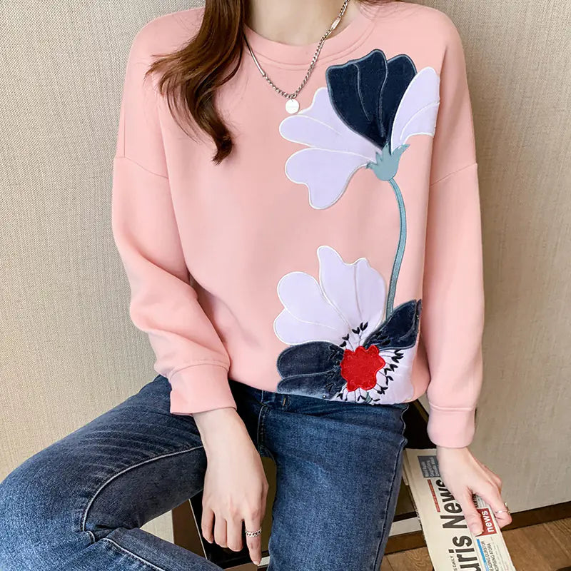 Heavy Industry Embroidered Flower Pullover Sweater