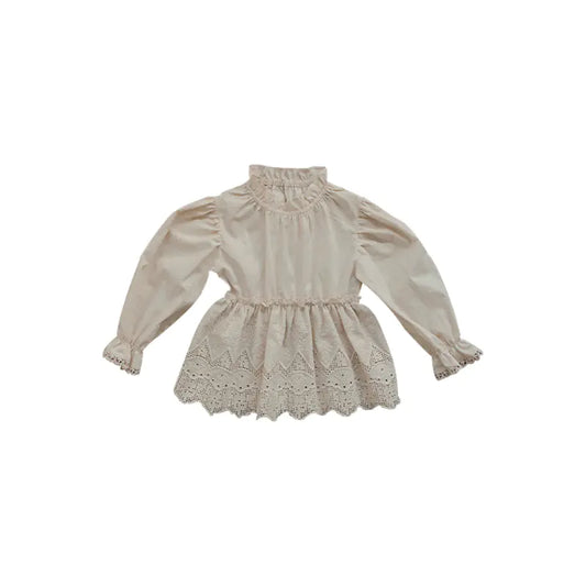 Hollow Flower Lady Shirt with Trumpet Sleeves