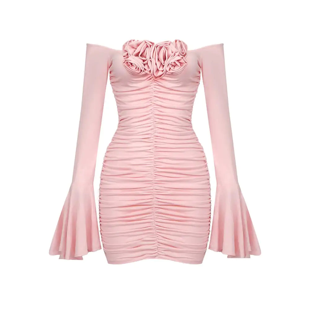 Bell Sleeve Floral Pleated Tube Top Dress Design