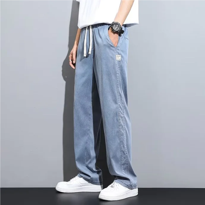 Men's Loose Wide Leg Ice Silk Straight Pants
