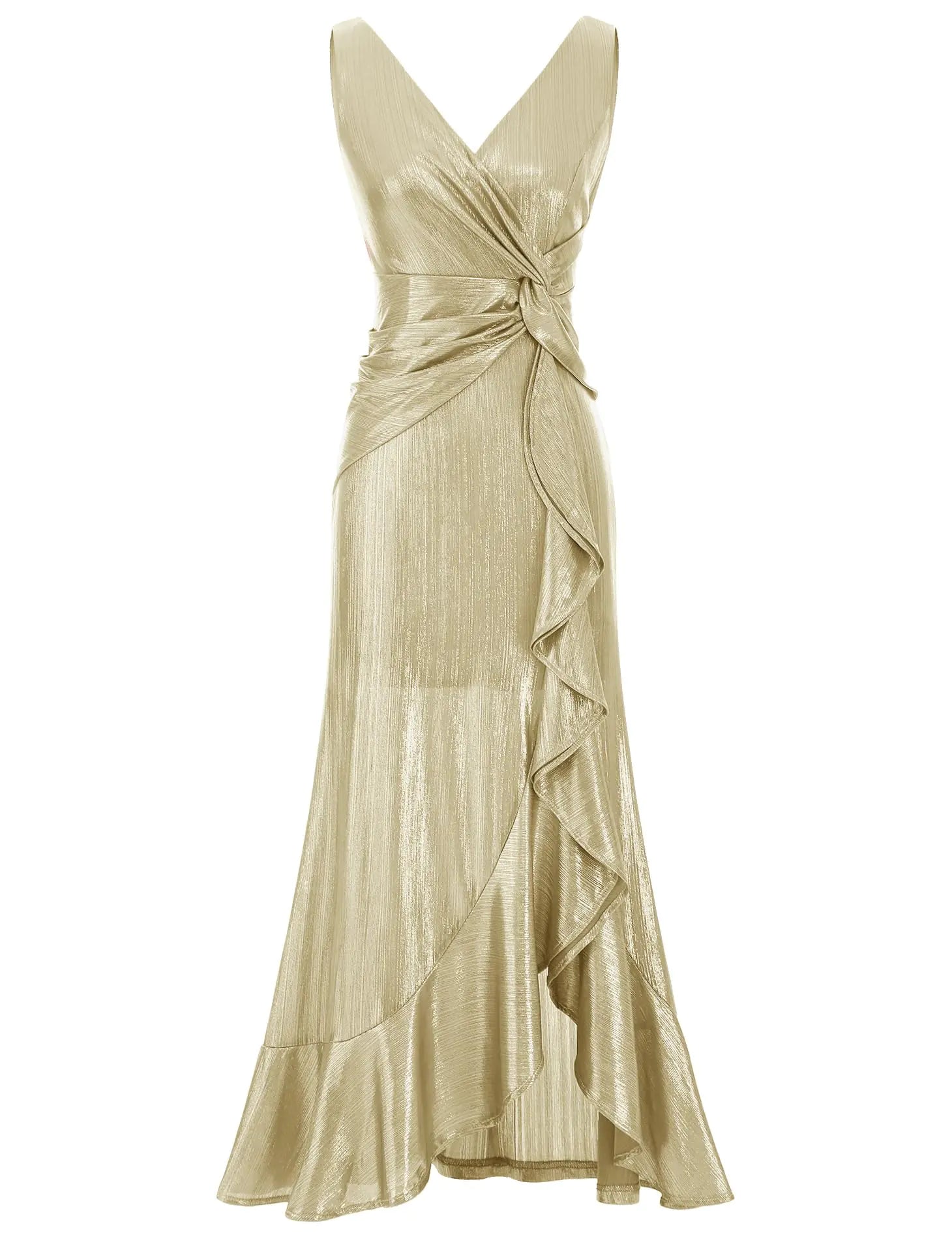 BeryLove Womens Sparkly Christmas Formal Wedding Guest Dress Sleeveless Dress Glitter Midi Party Club Bodycon Dress Split Birthday Cocktail Dresses S0022 Champagne L