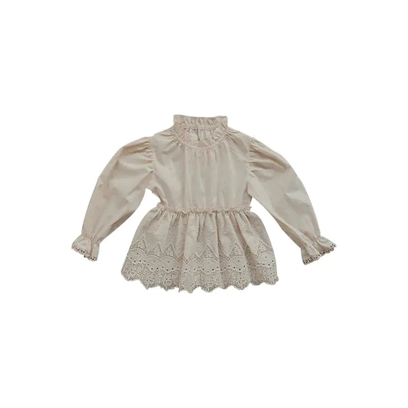 Hollow Flower Lady Shirt with Trumpet Sleeves