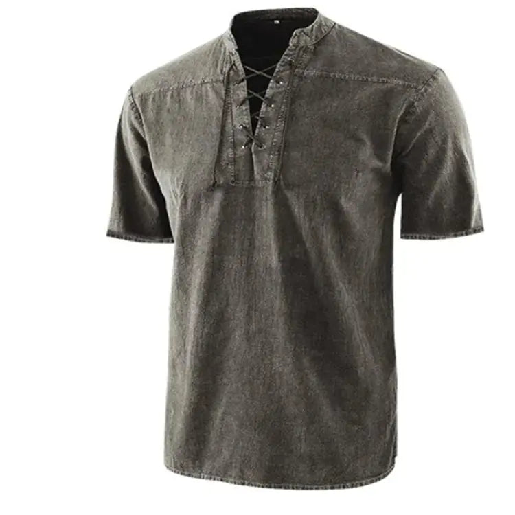 Men's Solid Color Retro Casual Short-Sleeved Shirt