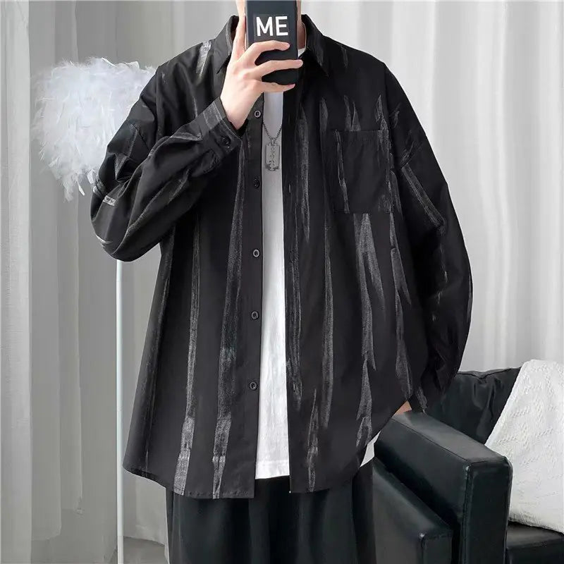 Men's Retro Floral Long Sleeve Shirt - Casual Loose Fit