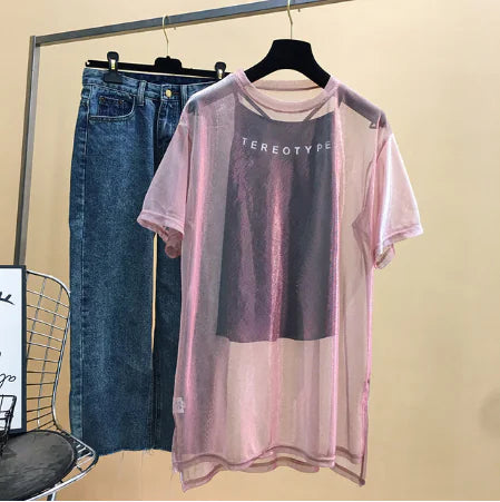 Mesh Ice Silk Short Sleeve Top with Camisole Set