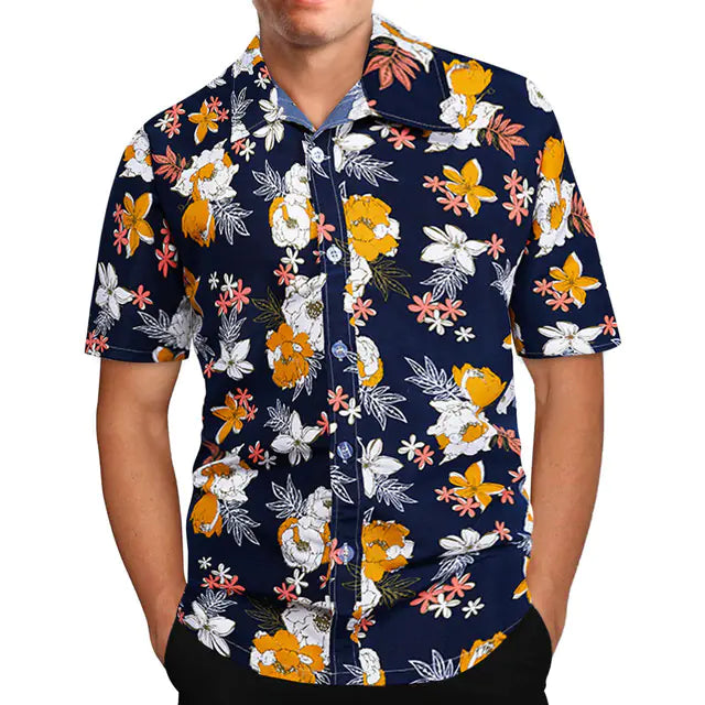 Men's Retro Hawaiian Flower Casual Short-Sleeved Shirt