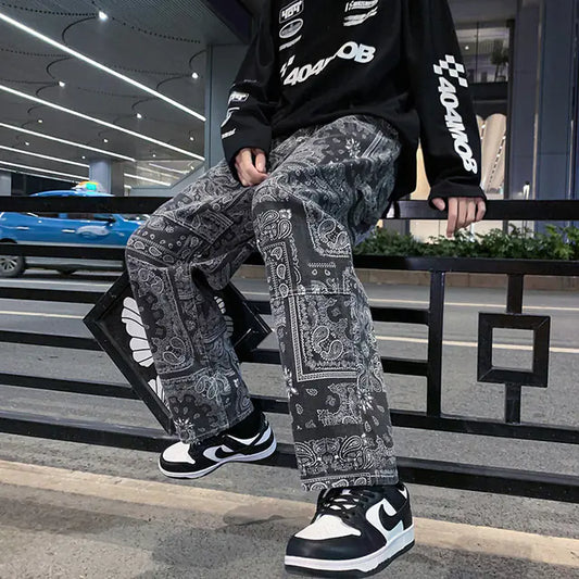 Men's Trendy Black Loose Fit Wide Leg Jeans