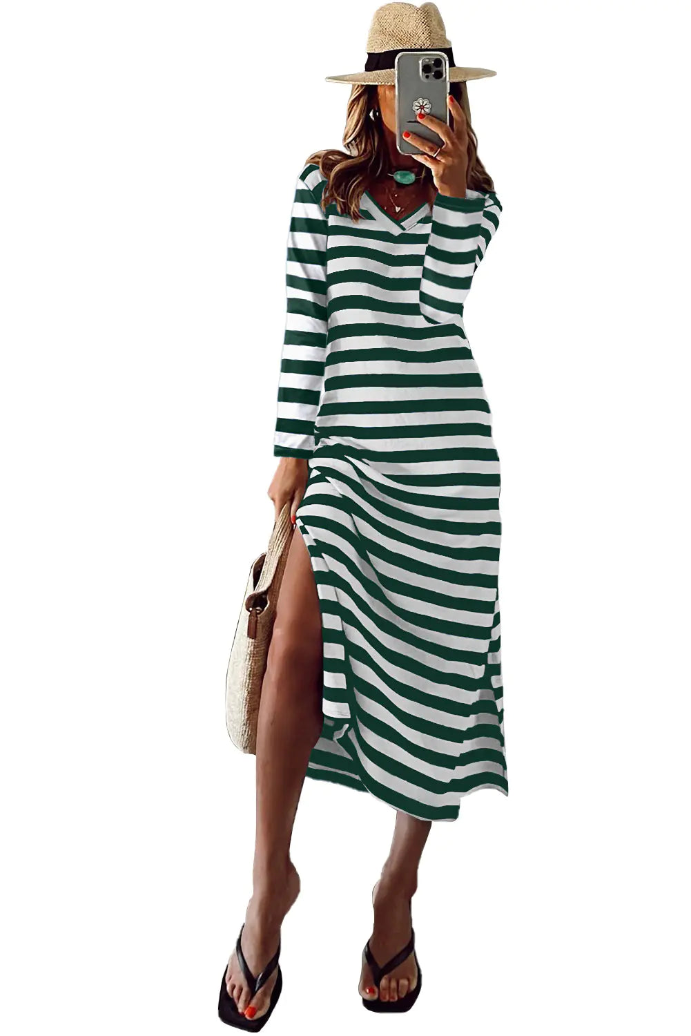 Women's Printed Long Sleeve Slit Dress