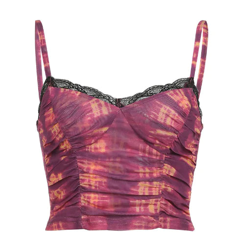 Retro Abstract V-neck Lace Splicing Slimming Undershirt