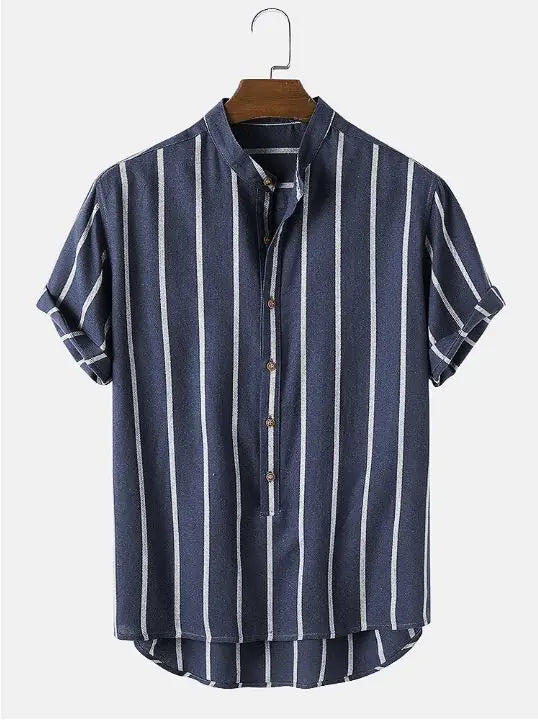 Men's Striped Short Sleeve Collar Shirt - Stylish Design