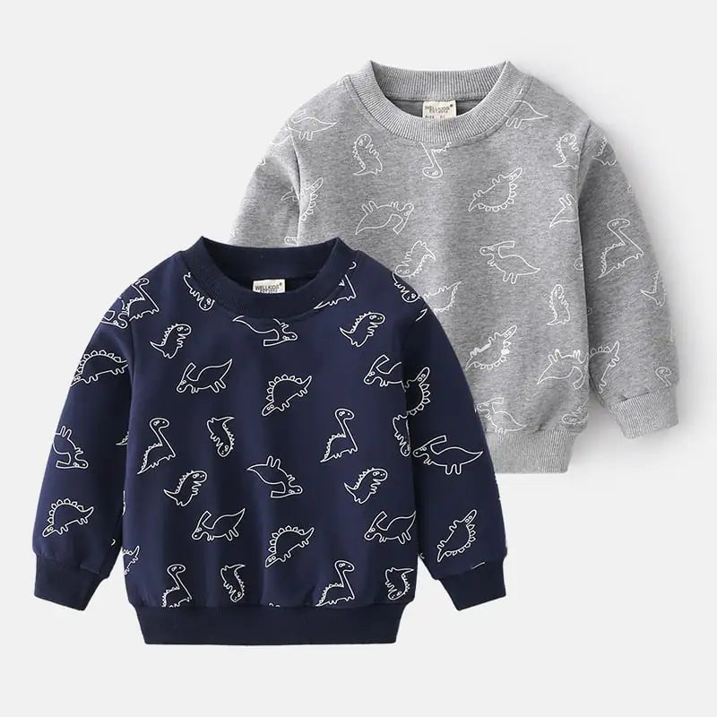 Cute Boy's Blue Grey Long Sleeve Pullover Sweatshirt