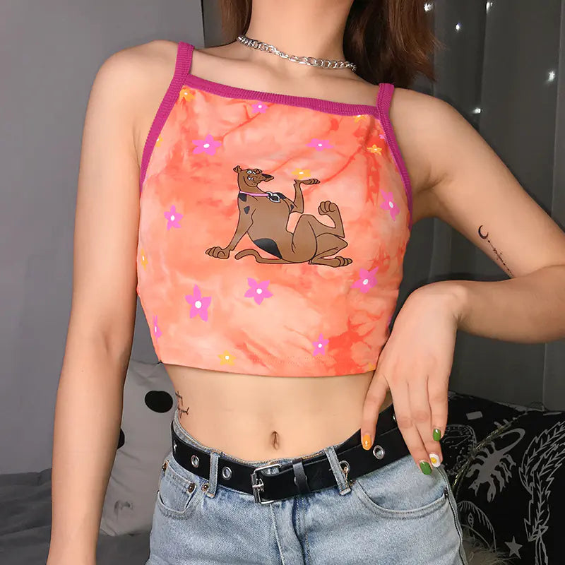 Cute Dog Print Sexy Fitted Crop Top Vest