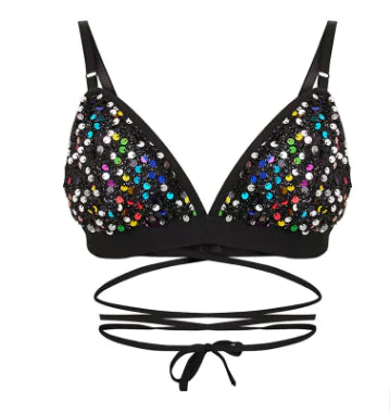 Women's Sequin Slim Fit Cami Top with Sexy Straps