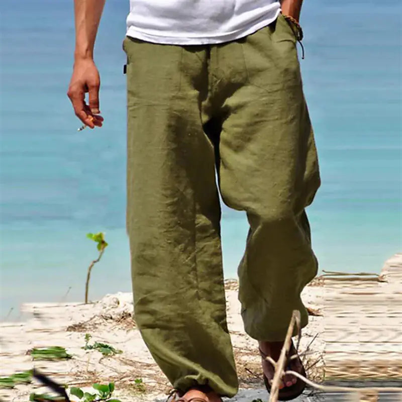 Men's Casual Loose Fit Cotton Linen Drawstring Pants