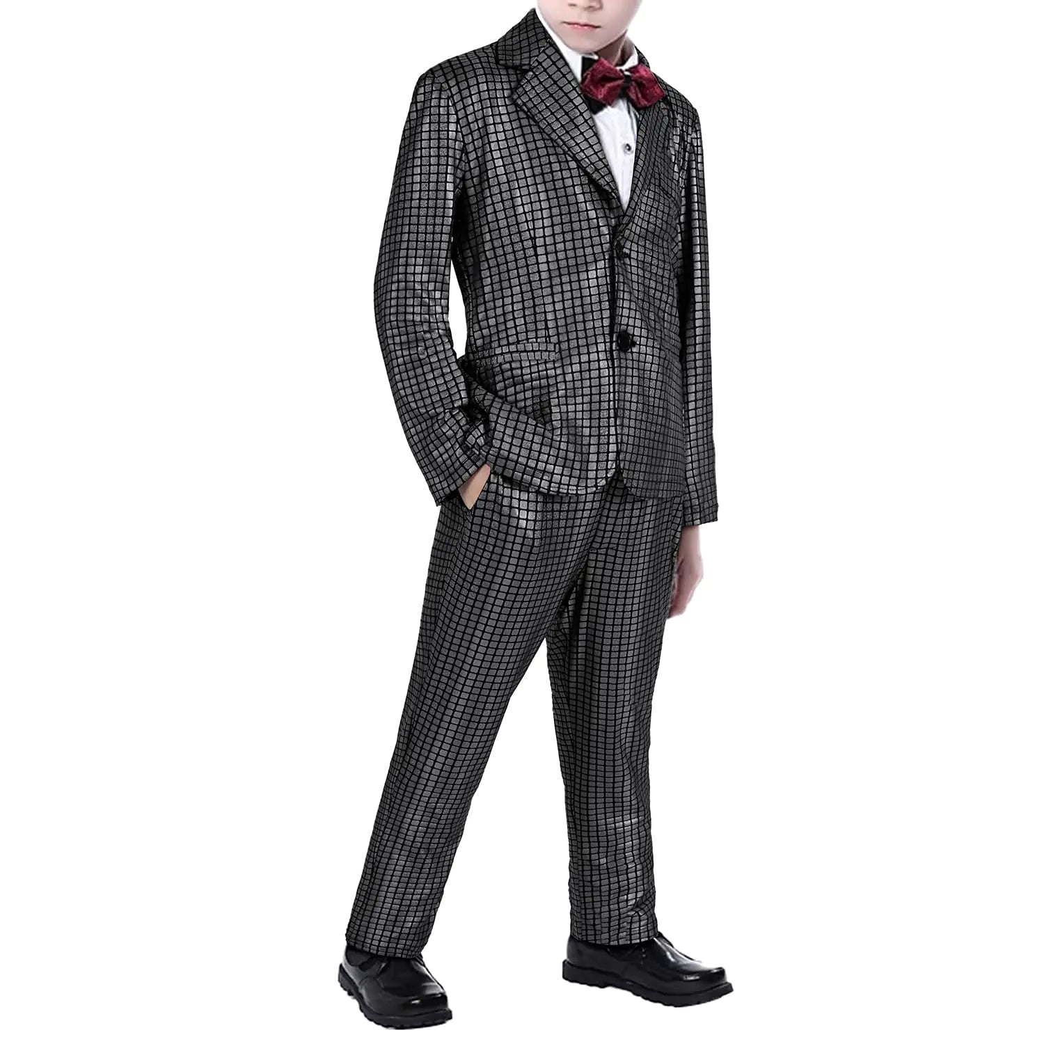 CARUHIF Boys Disco Outfit Sequin Suit 2 Piece Set Kids Shiny 70s Party Costume(Z2706BK-KidS)