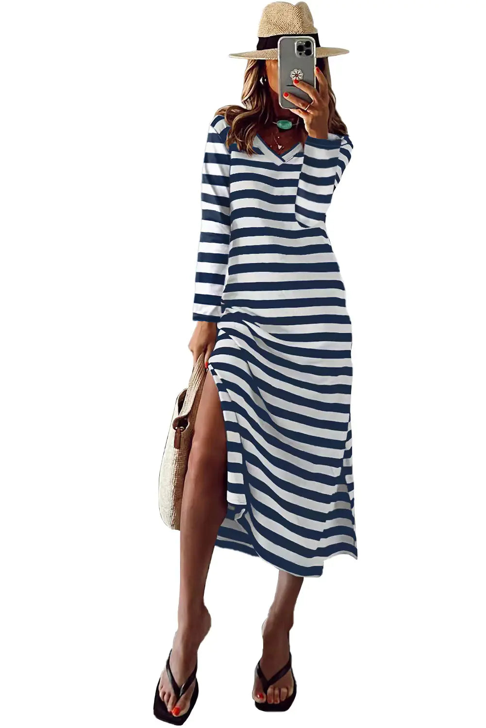 Women's Printed Long Sleeve Slit Dress