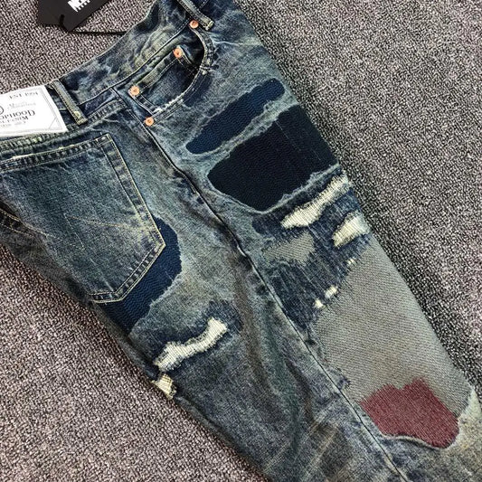 Vintage American Style Men's Distressed Denim Jeans